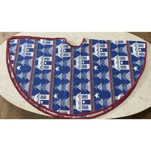 Tapestry Christmas Tree Skirt Red Blue House Pine Tree Star Thick Country Style